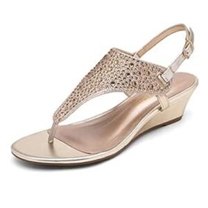Embellished Gold Women's Dressy Thong Sandals 11M